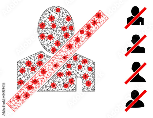 Network blacklisted man with infection style. Mesh carcass blacklisted man image in low poly style with structured lines and red infection items.