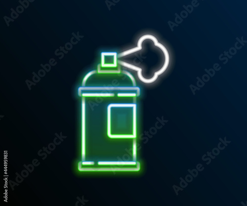 Glowing neon line Paint spray can icon isolated on black background. Colorful outline concept. Vector