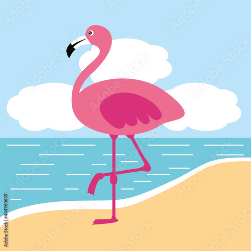 Pink flamingo. Vector illustration.