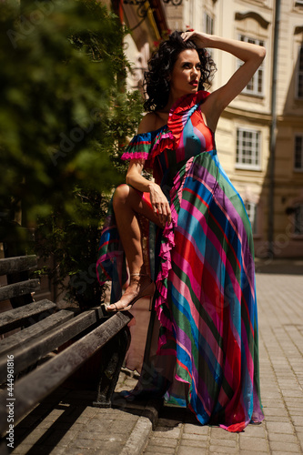 Beautiful sensual woman portrait outdoor in flowers dress © alipko