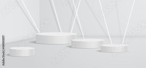 Abstract product podium backdrop on white wall, product presentation, mockup, show cosmetic product. vector illustration