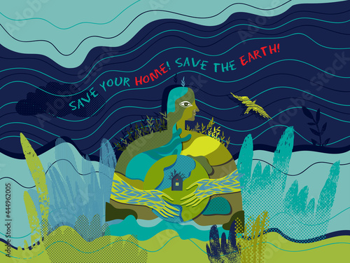 Save your home, Save the Earth. Vector conceptual ecological poster.