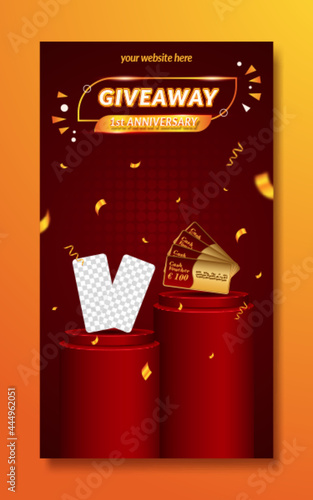 Giveaway anniversary contest invitation for social media story template