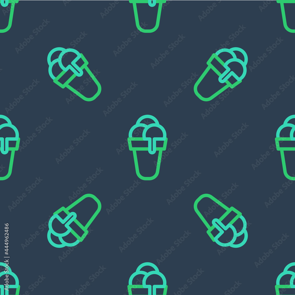 Line Ice cream in waffle cone icon isolated seamless pattern on blue background. Sweet symbol. Vector Line Ice cream in waffle cone icon isolated seamless pattern on blue background. Sweet symbol. Vector