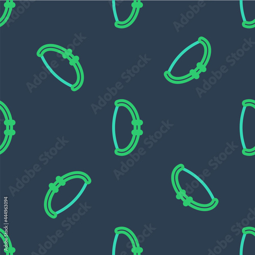 Line Medieval bow icon isolated seamless pattern on blue background. Medieval weapon. Vector