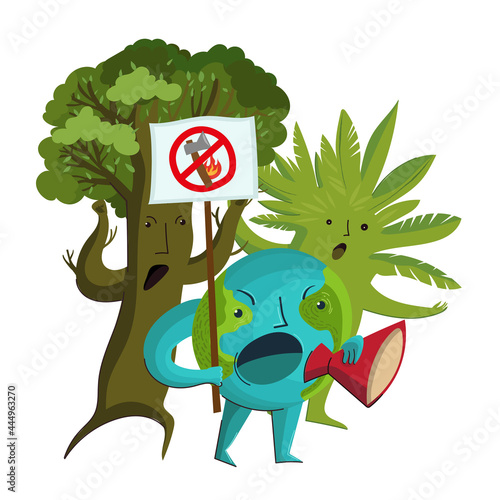 Vector illustration of Protest against deforestation, massive fires, destruction of the environment.
