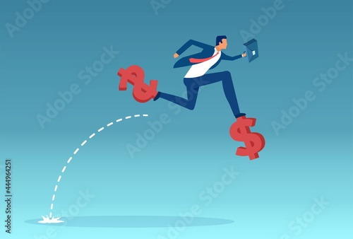 Vector of a business man jumping up on dollar coil springs