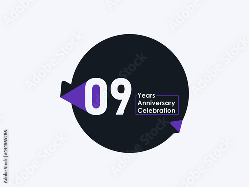 9 Years Anniversary Celebration badge with banner image isolated on white background
