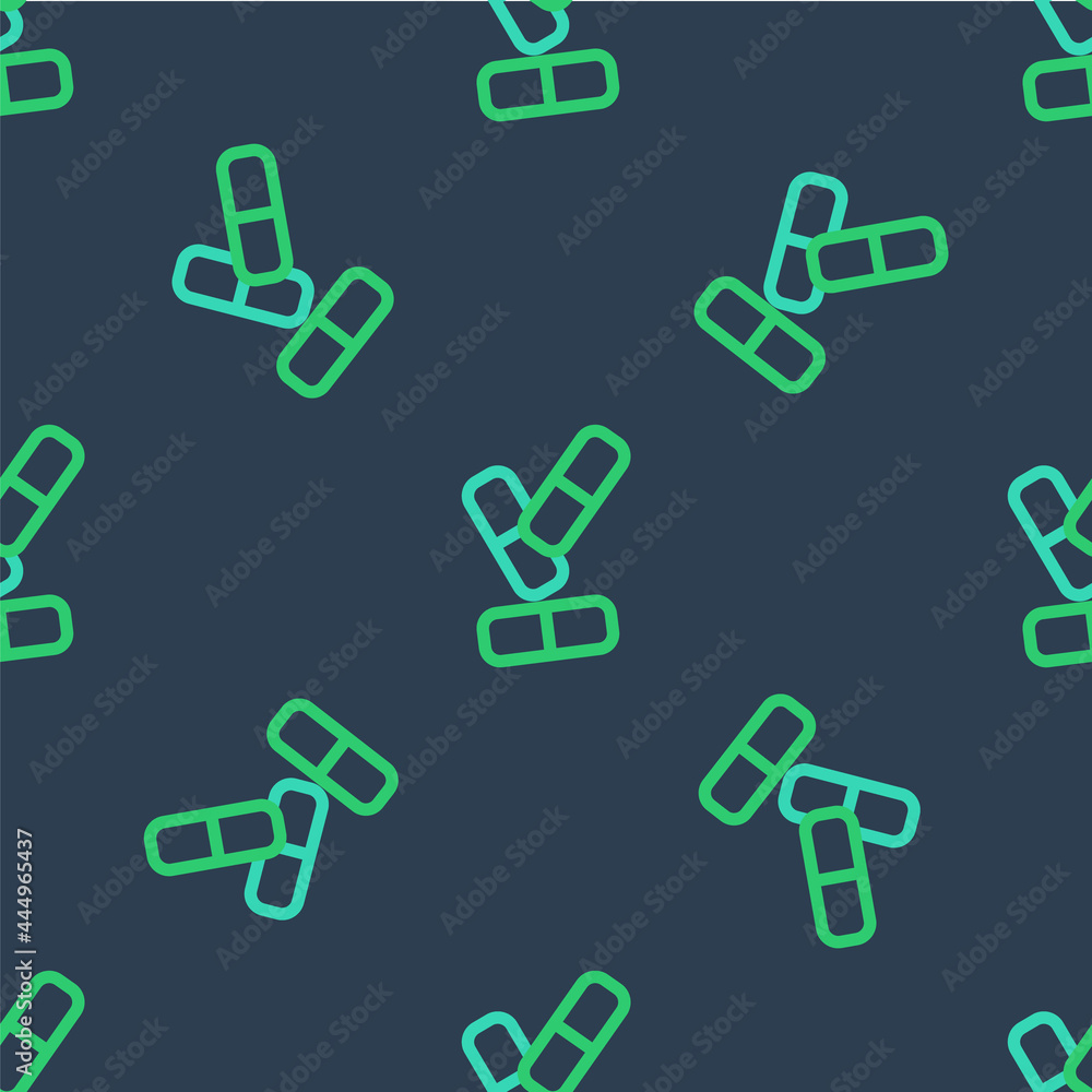 Line Vitamin complex of pill capsule icon isolated seamless pattern on blue background. Healthy lifestyle. Vector Line Vitamin complex of pill capsule icon isolated seamless pattern on blue background. Healthy lifestyle. Vector