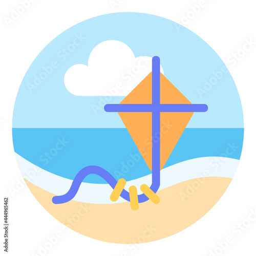 Kite , Beach flat icon.