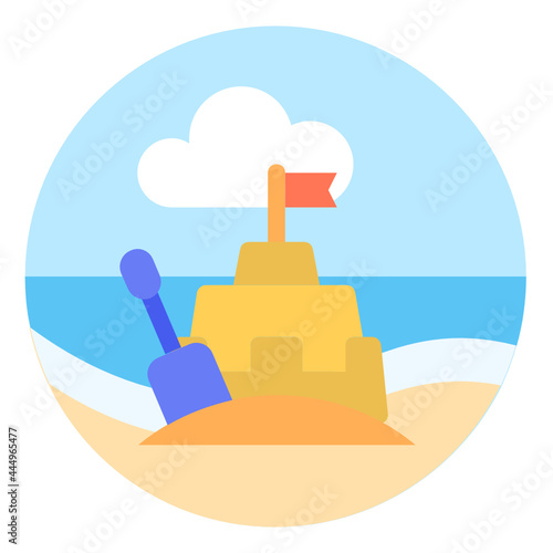 Sand castle , Beach flat icon.