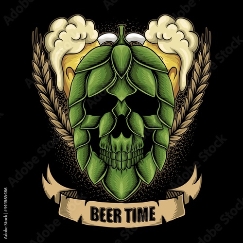 Skull hop fruit beer time vector illustration