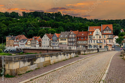 Half timbered houses of Hannoversch Münden at the Werra River