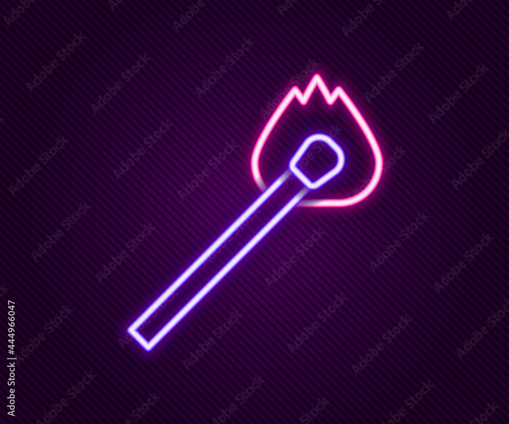 Glowing neon line Burning match with fire icon isolated on black background. Match with fire. Matches sign. Colorful outline concept. Vector Glowing neon line Burning match with fire icon isolated on black background. Match with fire. Matches sign. Colorful outline concept. Vector