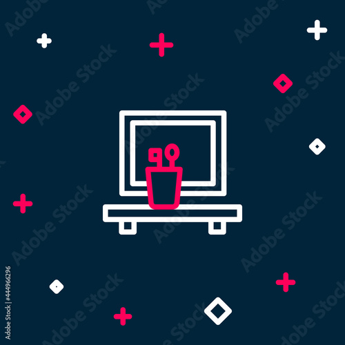 Line Washbasin mirror icon isolated on blue background. Bathroom interior with a mirror. Colorful outline concept. Vector