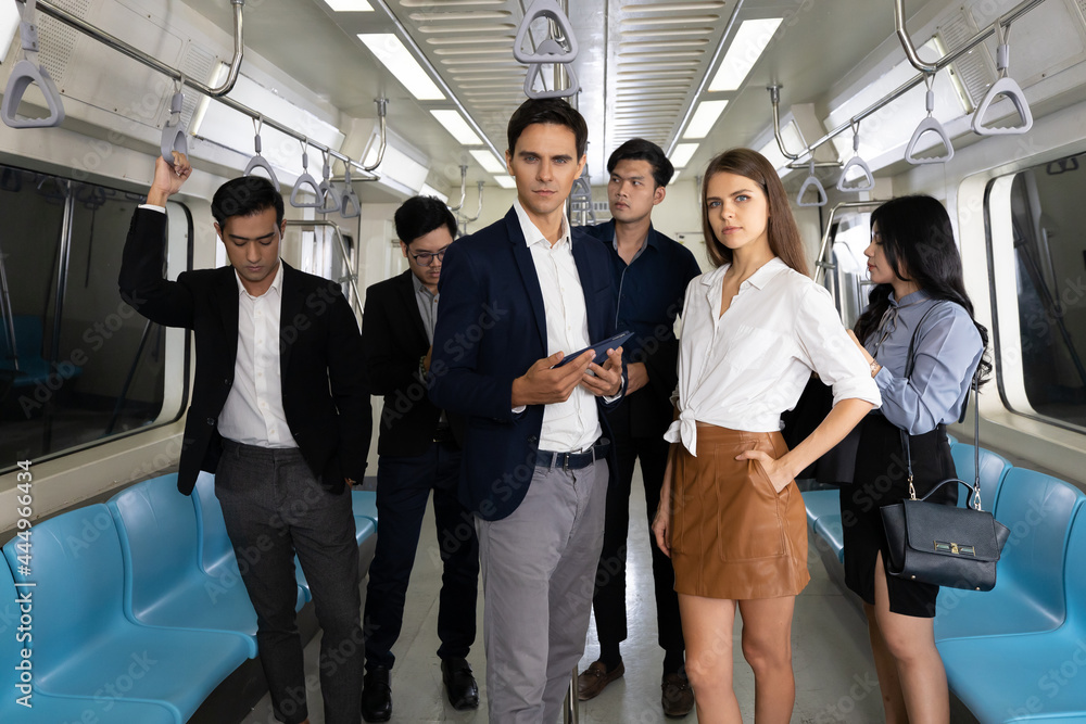 Fototapeta premium portrait group of business people in subway train