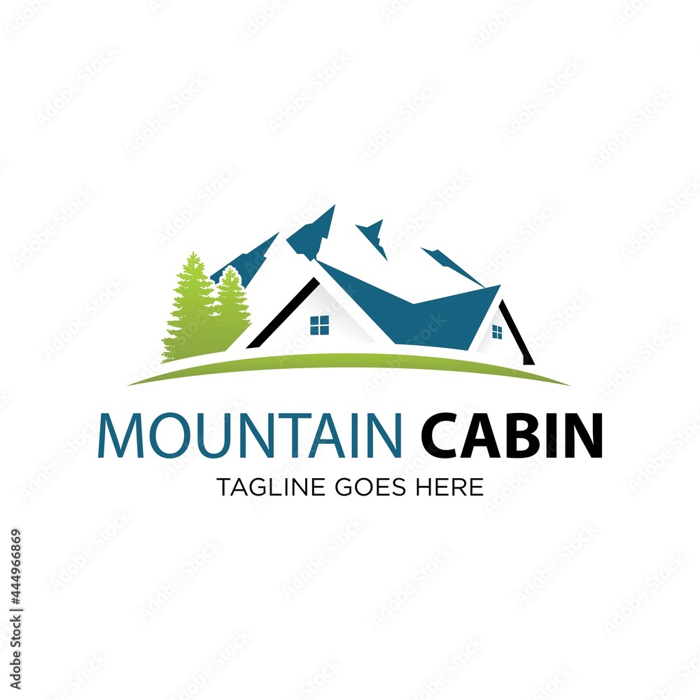 Cabin And Mountain View Logo Design Vector Image Stock Vector | Adobe Stock