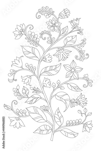 graceful abstract tree with fancy flowers for your coloring book