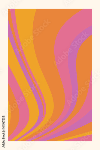1960s vector illustration with liquid groovy lines. vintage style. pink  orange  purple and yellow retro background. poster  giftcard  t-shirt  stationery