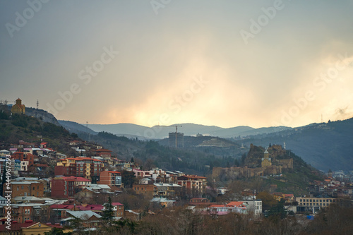 City landscape, architecture of Tbilisi. The capital of Georgia. Big city in the highlands