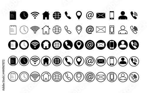Web icons.Contact icon set.Social vector icons.Communication . Thick line icons isolated on a white background.