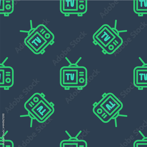 Line Retro tv icon isolated seamless pattern on blue background. Television sign. Vector