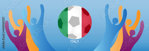 UEFA Euro 2020 Championchip final.Winner of Italy.Victory of the Italy team.Soccer background with italian flag and a ball and soccer cup. photo