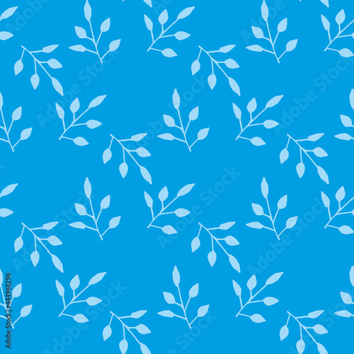 Seamless pattern with light blue branches on blue background. Vector image.