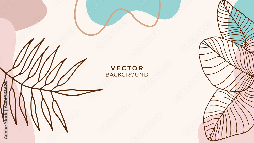 Social media stories and post creative vector background. Background template with copy space for text and images. Abstract coloured shapes, line arts , floral and leaves, warm color of the earth tone