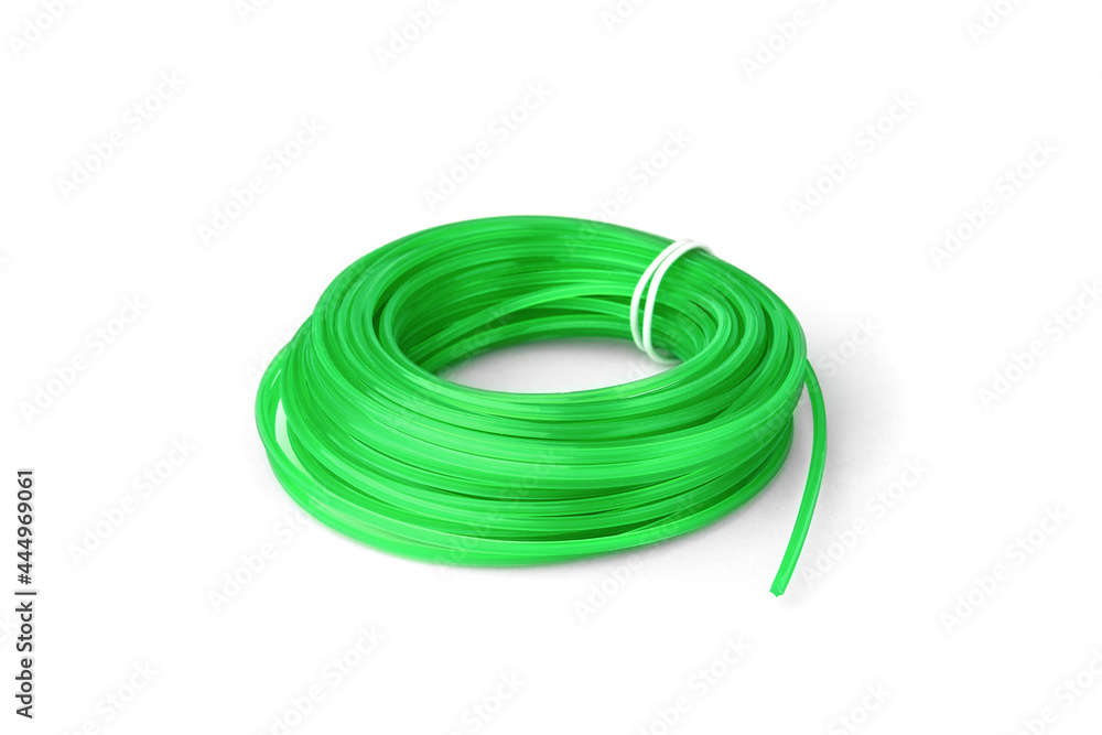 Green trimmer or mower line isolated on white background. Green trimmer or mower line isolated on white background.