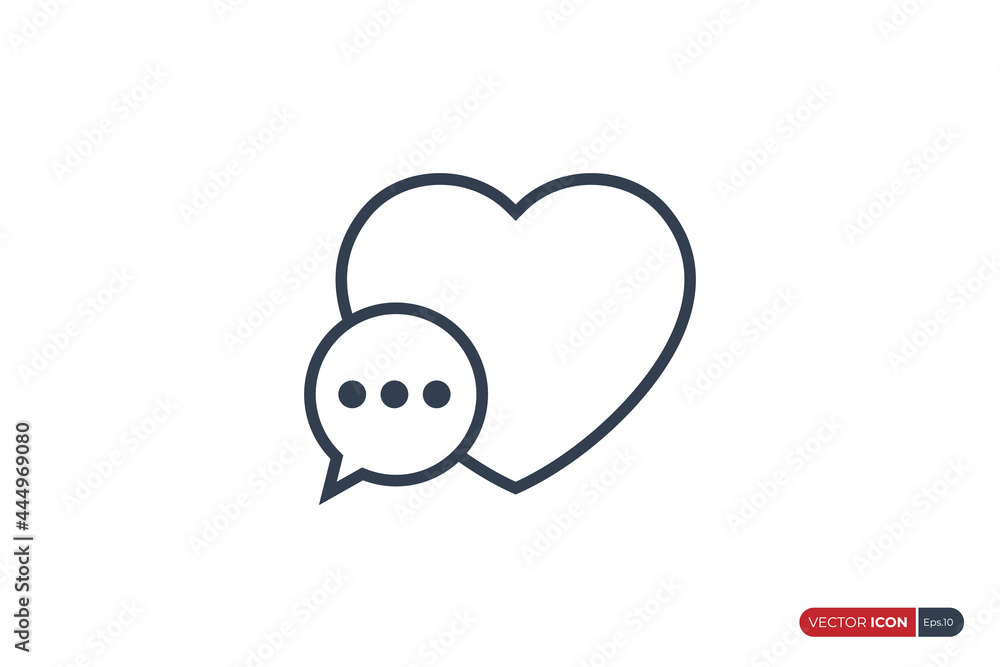 Heart with Speech Bubble Chat Talk Icon Line isolated on White Background. Flat Vector Design Template Element for Web and Social Media Resources. Heart with Speech Bubble Chat Talk Icon Line isolated on White Background. Flat Vector Design Template Element for Web and Social Media Resources.