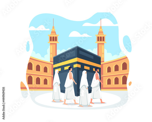 People in hajj pilgrimage wearing ihram