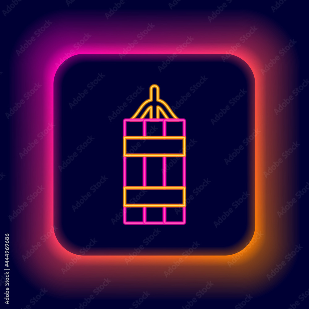 Glowing neon line Detonate dynamite bomb stick icon isolated on black background. Time bomb - explosion danger concept. Colorful outline concept. Vector Glowing neon line Detonate dynamite bomb stick icon isolated on black background. Time bomb - explosion danger concept. Colorful outline concept. Vector