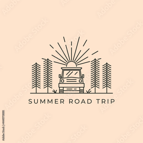 summer road trip symbol illustration design, adventure car logo design