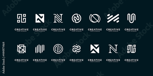 Set of creative abstract monogram letter n logo design collection.	