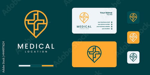 Symbol medical location with line art style logo design templates.