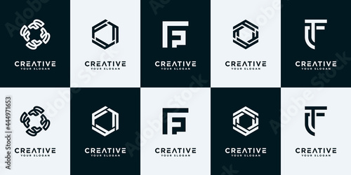 Set of creative abstract monogram letter f logo design collection.	