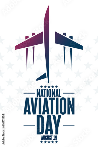 National Aviation Day. August 19. Holiday concept. Template for background, banner, card, poster with text inscription. Vector EPS10 illustration.