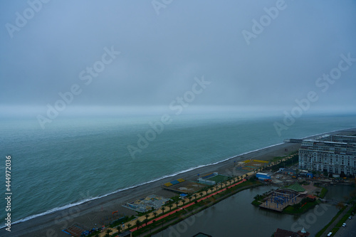 Batumi city beach on a cloudy rainy day