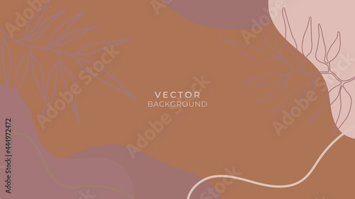 Abstract contemporary aesthetic background with geometric floral shapes. Earth tones, terracotta colors. Boho wall decor. Mid century modern minimalist art print. Organic shape. Line art texture
