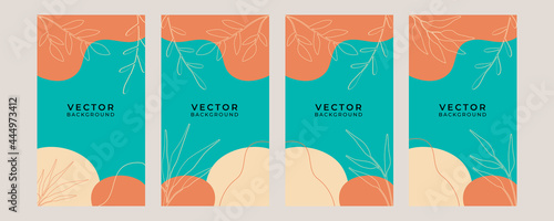 Social media stories, posts, highlights templates. Abstract floral minimal background with aesthetic floral flowers. Abstract floral vector backgrounds with copy space for text
