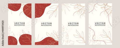 Social media stories, posts, highlights templates. Abstract floral minimal background with aesthetic floral flowers. Abstract floral vector backgrounds with copy space for text