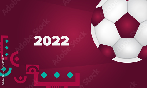 Football competition. Qatar flag. Soccer ball and background. Realistic vector illustration.