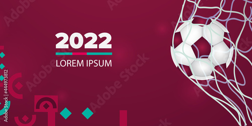 Football competition. Qatar flag. Soccer ball and background. Realistic vector illustration.