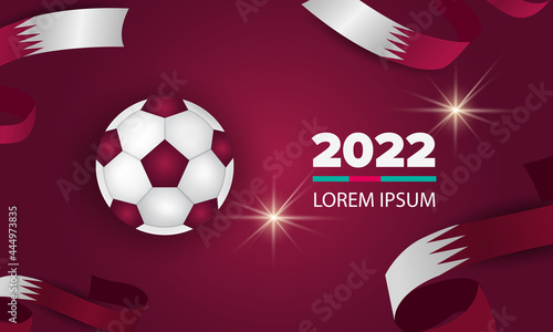 Football competition. Qatar flag. Soccer ball and background. Realistic vector illustration.