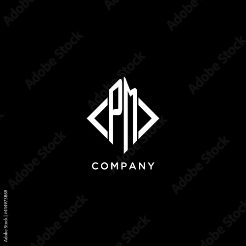 PM initial monogram with rhombus shape logo design