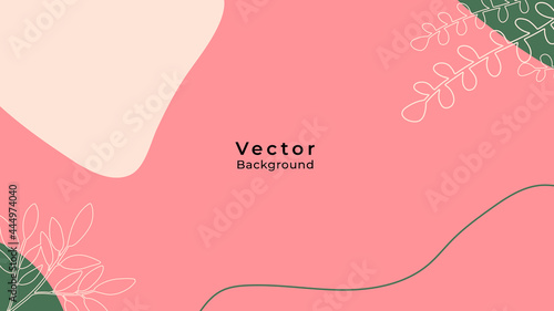 Beautiful pastel social media banner template with minimal abstract organic shapes composition in trendy contemporary collage style. Organic background with floral element, line and blob shapes