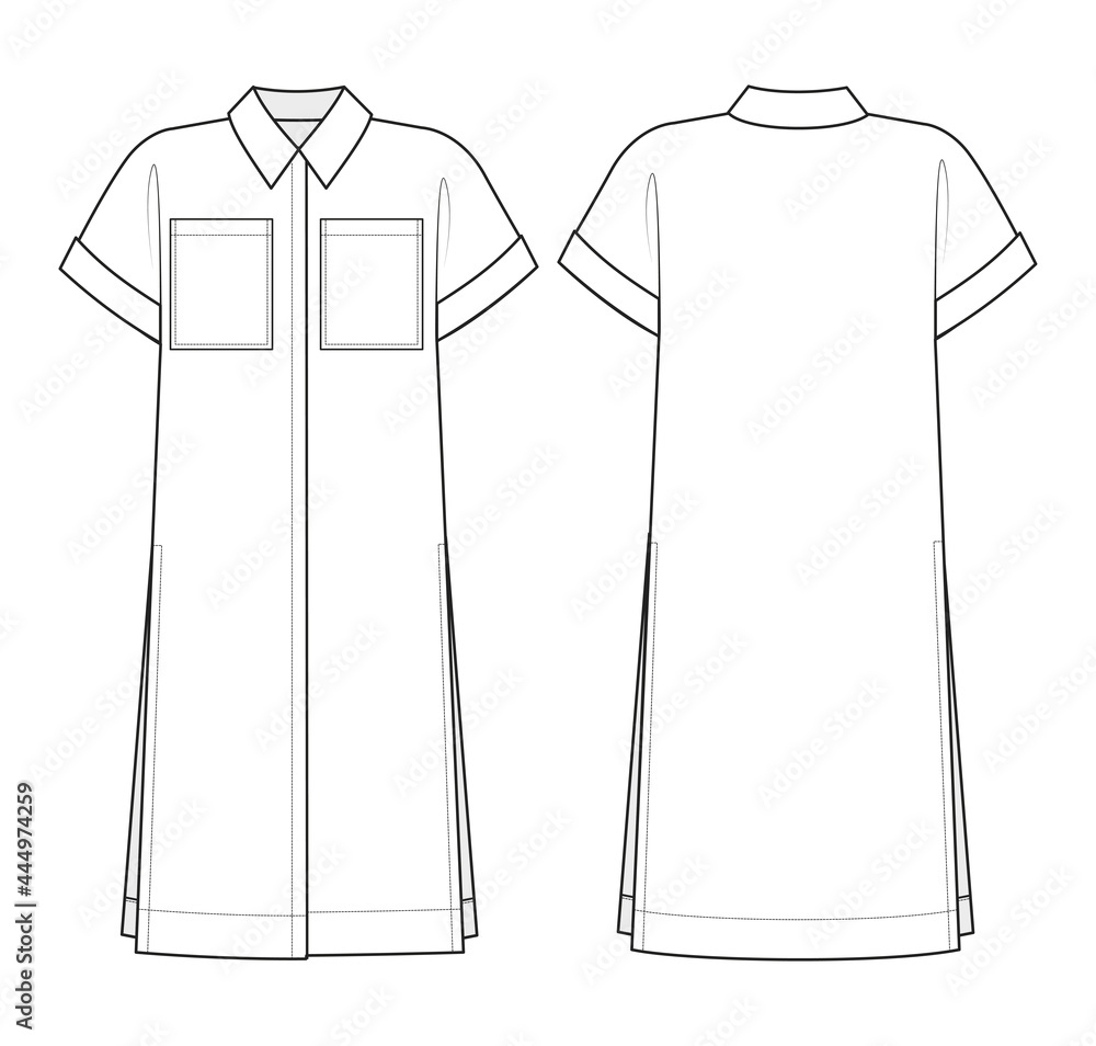 Fashion technical drawing of oversized shirt dress Stock Vector
