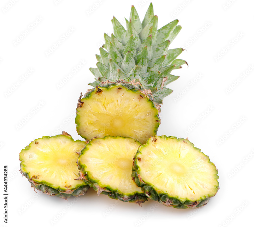 Pineapple slices with leaves. Pineapple isolated on white background Pineapple slices with leaves. Pineapple isolated on white background