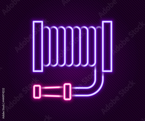 Glowing neon line Fire hose reel icon isolated on black background. Colorful outline concept. Vector